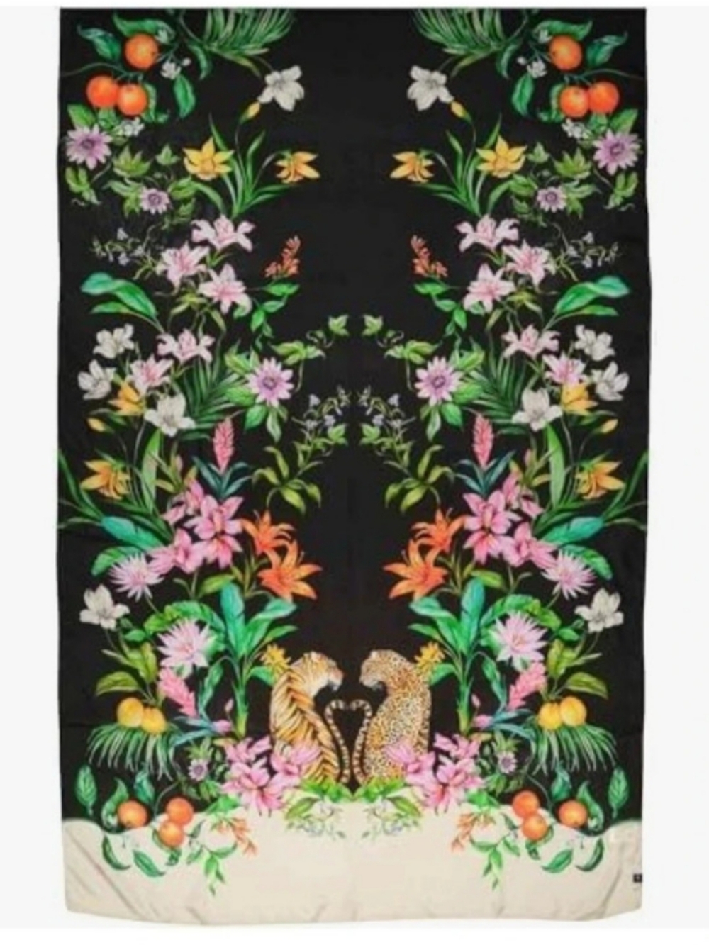 Roberto Cavalli Floral Print Scarf in Black & Cream